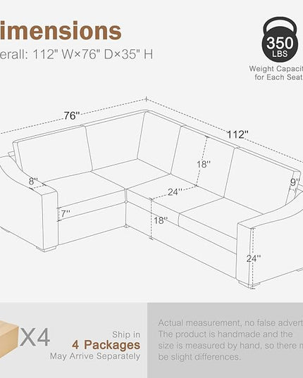 ABCASA 112" Convertible Sectional Sofa, Large L Shaped Couch with Detachable Sofa Cover, Modular Couch for Living Room, Breathable Linen Fabric Corner Sofa for Apartment, Ivory