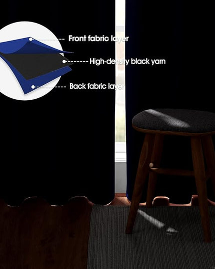 HOMEIDEAS Blackout Curtains for Bedroom 52 X 84 Inch Long 2 Panels Set Royal Blue Room Darkening Curtains/Drapes, Soundproof Thermal Grommet Window Curtains for Living Room
