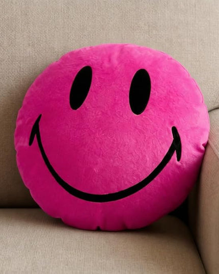 Smiley Face Pillow - Cute Plush for Fun Bedroom Decor - 16" X 16" Soft Cotton Cool Kids' Throw Pillows with Inserts Included - Birthday Gift - Room Decor Aesthetic for Bedroom. (Pink)
