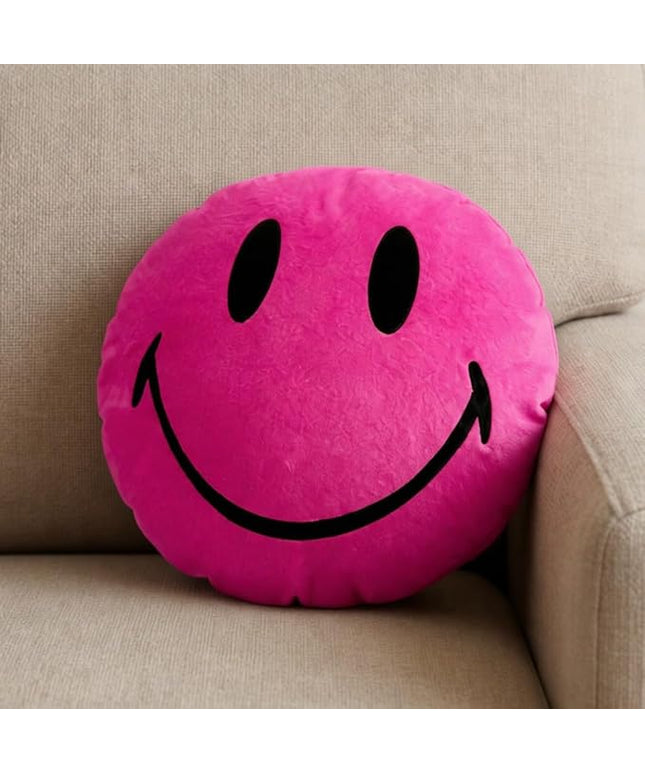 Smiley Face Pillow - Cute Plush for Fun Bedroom Decor - 16" X 16" Soft Cotton Cool Kids' Throw Pillows with Inserts Included - Birthday Gift - Room Decor Aesthetic for Bedroom. (Pink)