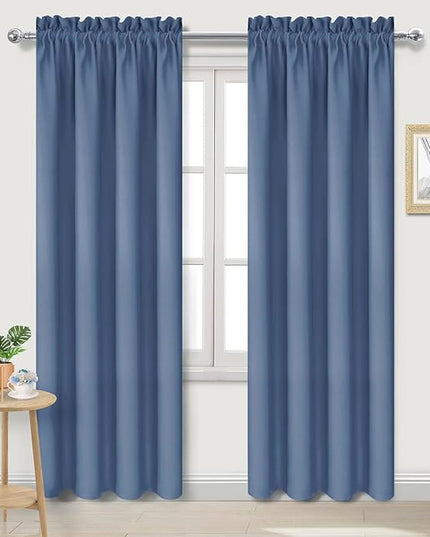 DWCN Blackout Curtains – Thermal Insulated, Energy Saving & Noise Reducing Bedroom and Living Room Curtains, Dusty Blue, W 38x L 84 Inch, Set of 2 Rod Pocket Curtain Panels
