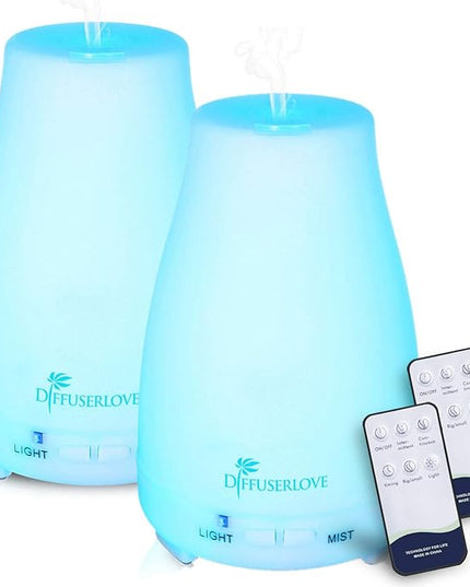 Diffuserlove Diffuser 2 Pack Essential Oil Diffuser 200ML Remote Control Ultrasonic Aromatherapy Diffuser Mist Humidifiers for Bedroom Office Yoga