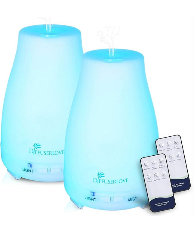 Diffuserlove Diffuser 2 Pack Essential Oil Diffuser 200ML Remote Control Ultrasonic Aromatherapy Diffuser Mist Humidifiers for Bedroom Office Yoga