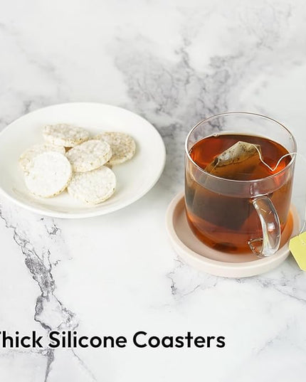 Carrotez Thick Silicone Coasters for Drinks, Round Bulky Cup Coasters for Coffee Table, Desk, Set of 2 - Ivory