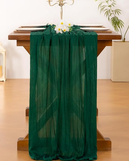 Socomi 3pcs Emerald Green Cheesecloth Table Runner Christmas Boho Rustic Gauze 120 inch 10FT Cheese Cloth Runner for Wedding Party Baby Shower Birthday Home Decor Holiday Decorations