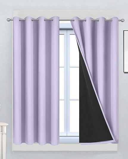 Yakamok Full Blackout Curtains 45 Inches Long,Blackout Curtain Panels for Bedroom, 2 Thick Layers Grommet Top Thermal Insulated Drapes with Black Liner for Living Room(52Wx45L, Lilac, Set of 2)