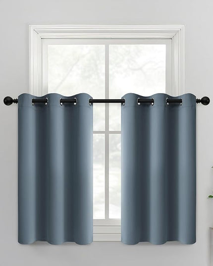 Yakamok 36 Inch Length Blackout Curtains for Bedroom, Light Blocking Drapes Room Darkening Thermal Insulated Solid Grommet Panels for Living Room(38Wx36L, Stone Blue, 2 Panels)