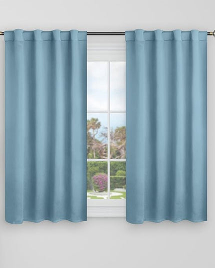 BGment Blackout Curtains 40 inch Length for Short Windows - 34 x 40 inch Camper Curtains Rod Pocket Back Tab Thermal Insulated Room Darkening Windows Drapes for Cafe, 2 Panels, Greyish Blue