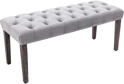 KCC Button-Tufted Ottoman Bench, Upholstered Bedroom Benches Velvet Footrest Stool Accent Bench for Entryway Dining Room Living Room Bedroom End of Bed, Gray