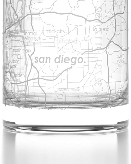 Well Told Engraved San Diego California Map Rocks Glass, Old Fashioned Whiskey Glass (11 oz, Clear) Etched Whiskey Glass, Gifts For Whiskey Lovers