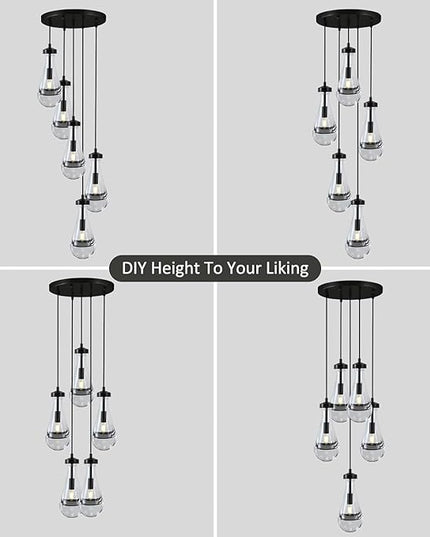 Bronze 5 Light Raindrop Chandeliers, Black Cluster Pendant Light Teardrop Dining Room Light Fixture Pendant Lights Kitchen Island, Hanging Ceiling Pendant Lighting for Entryway Living Room