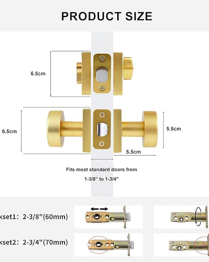 Gold Round Exterior Door Knob with Single Cylinder Deadbolt Lock Set, Fits Standard US Size Doors, Easy To Install, Deadbolt Lock for Left or Right Handed Use