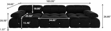 JACH Black Modular Sectional Sofa, 104" Minimalist Mid-Century Velvet Sofas, Comfy Deep Seat Convertible Sofa, Sectional Couch for Living Room, Apartment