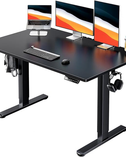 HUANUO Electric Standing Desk, 48" x 30" Whole Piece Desktop, Adjustable Height Computer Desk, 4 Height Memory Settings, Sit Stand Up Desk for Home Office, Black