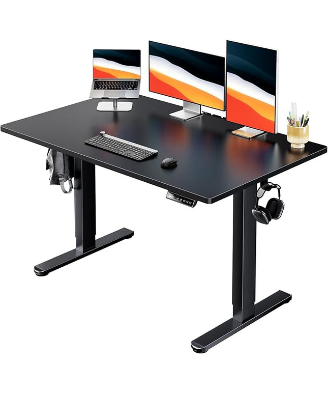 HUANUO Electric Standing Desk, 48" x 30" Whole Piece Desktop, Adjustable Height Computer Desk, 4 Height Memory Settings, Sit Stand Up Desk for Home Office, Black