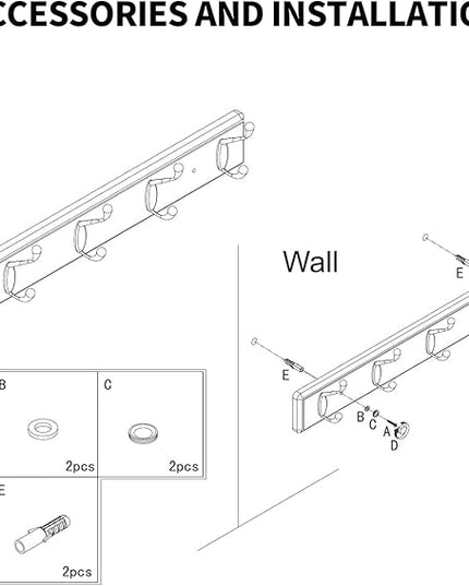 Wooden Coat Rack, Wall-Mounted Organizer for Closet, Entryway, Hallway, Foyer, Bedroom, Heavy Duty Double Hooks for Hanging Towels, Bags, Hats, Jackets, Key (White, 5 Hooks)