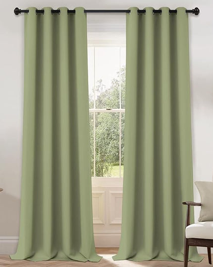 Yakamok Blackout Curtains Room Darkening Thermal Insulated Window Panels,Solid Grommet Top Drapes for Bedroom(52x108 Inch, Sage Green, 2 Panels)