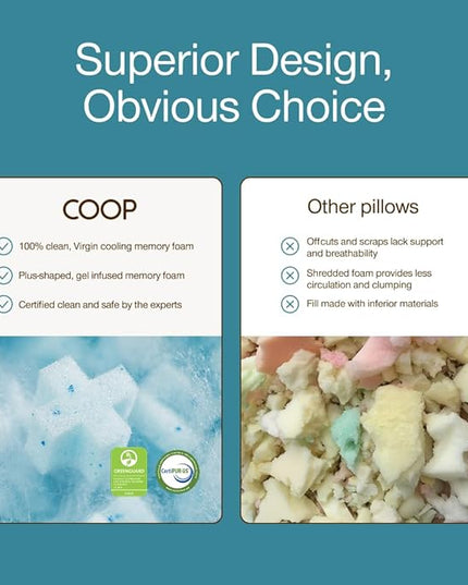 Coop Home Goods Cool+ Crescent Adjustable Pillow, Queen Size Plus Shaped Memory Foam Pillows with Cooling Gel, Neck Support, Back or Side Sleeper Pillow, CertiPUR US/GREENGUARD Gold