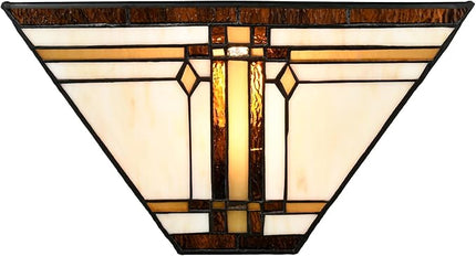 Tiffany Style Wall Sconce Lamp 12-Inch Stained Glass Sconces Wall Lighting Vintage Brown Stained Glass Wall Light Fixtures for Hallway Corridor Bedroom Living Room