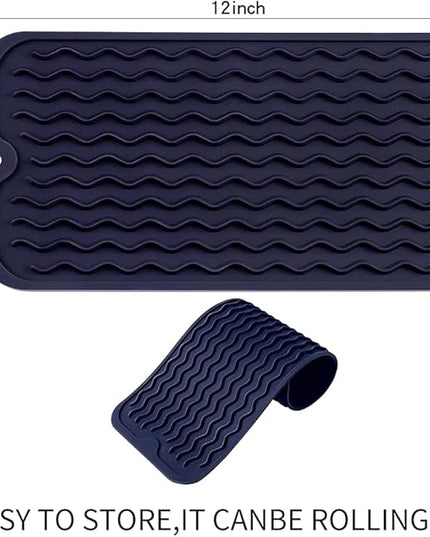 Silicone Dish Drying Mat for Multiple Usage,Easy clean,Eco-friendly,Heat-resistant Silicone Mat for Kitchen Counter or Sink,Refrigerator or Drawer Liner Navy Blue S 12 inches x 6 inches