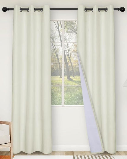 Easy-Going Linen Look Blackout Curtain Grommet Window Curtain Drapes for Bedroom, Living Room Thermal Insulated Room Darkening (2 Panels, 42x84 inch Ivory)