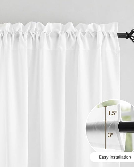 Anmao Non-See-Through Bright White Privacy Semi Sheer Curtains for Living Room 45 Inch Length 2 Panels Set, Light Filtering That Let Light in Rod Pocket Window Drapes for Bedroom, 40Wx45L, Pure White