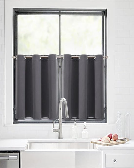 ChrisDowa Small Window Curtains for Kitchen and Bedroom - Grommet Short Thermal Insulated Room Darkening Curtains (2 Panels, Dark Grey, 34 x 36 Inch)