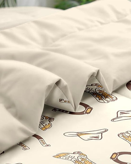 Comforter Set Full Size, Vintage Cowgirl Cowboy 7 Pcs Bedding for Kids and Adults, Retro Western Horseshoe Bed Sheet Sets with Fitted Sheet 2 Pillowcases & 2 Shams