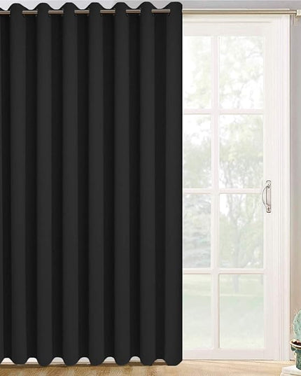 Yakamok Blackout Sliding Glass Door Curtains, Thermal Insulated Window Treatment Drapes for Patio Doors, Grommet Extra Wide Curtain Panels for Living Room, Bedroom (1 Panel, Black, 100W x 96L)