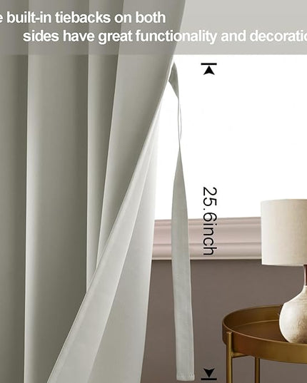 JIUZHEN Silver Grey Blackout Curtains with Tiebacks Thermal Insulated, Light Blocking and Noise Reducing Grommet Curtains for and Living Room, Set of 2 Window Curtain Panels, 70 x 96 Inch Length