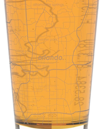 Well Told Engraved Orlando Florida Map Pint Glass, Etched Beer Gift (16 oz, Clear) City Map Pint, Custom City Glassware, Gifts For Beer Lovers