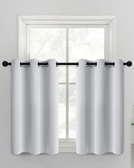 Yakamok 36 Inch Length Room Darking Curtains for Bedroom, Light Blocking Drapes Room Darkening Thermal Insulated Solid Grommet Panels for Living Room(38Wx36L, Greyish White, 2 Panels)