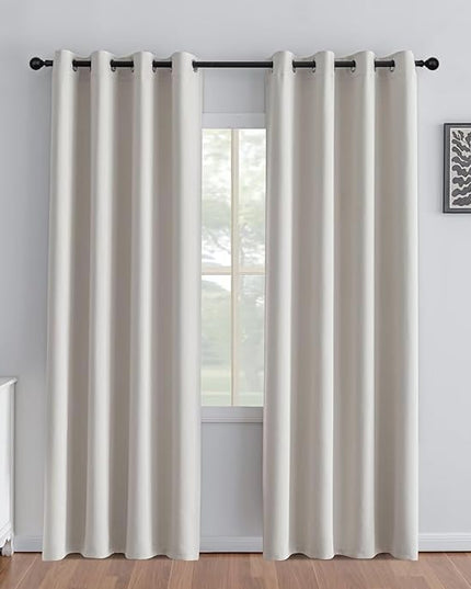 Greyish White Curtains 84 Inch Length 2 Panels Set, Light Filtering Curtains for Living Room 84 Inch Long, Grommet Energy Saving Semi Sheer Drapes for Bedroom Window(W52 x L84)