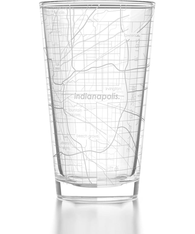 Well Told Engraved Indianapolis Indiana Map Pint Glass, Etched Beer Gift (16 oz, Clear) City Map Pint, Custom City Glassware, Gifts For Beer Lovers