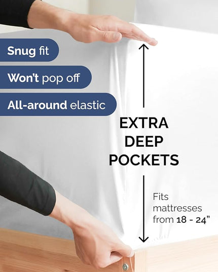 Extra Deep Queen Sheet Set - 6 Piece Breathable and Cooling Sheets - Hotel Luxury Bed Sheets Set - Easy & Secure Fit - Soft, Wrinkle Free and Comfy Sheets Set - White Sheet Set with Extra Deep Pockets