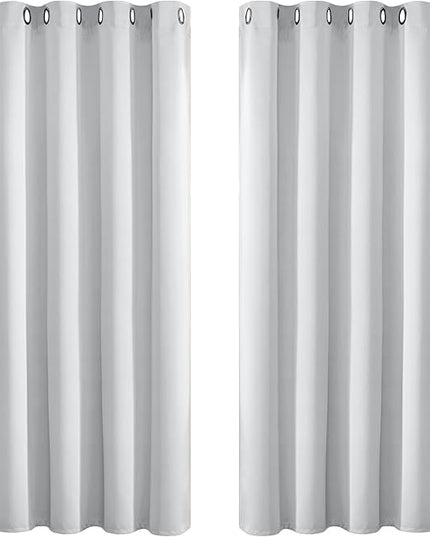 Yakamok Greyish White Curtains for Bedroom,Grommet Thermal Insulated Room Darkening Curtains for Living Room, 62W x 63L, 2 Panels