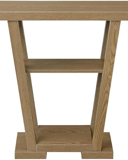 CARTESIAN Modern V-Shaped Console Table with 2 Shelves, Oak Wood Finish, 31.5 x 11.5 x 34 inches, Contemporary Entryway Sofa Table for Living Room