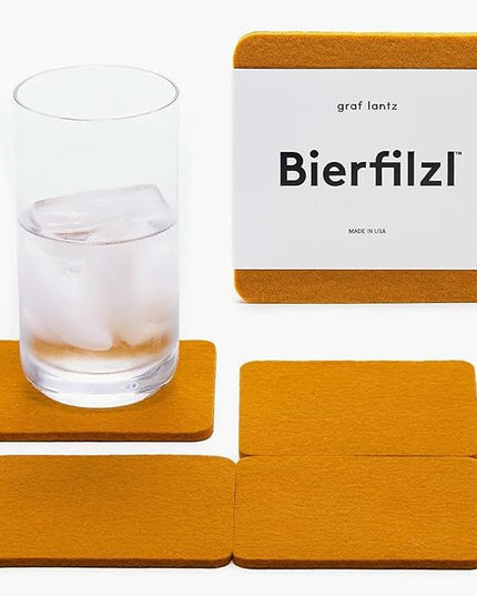 Graf Lantz - Bierfilzl Merino Wool Square Coasters Set of 4 - Turmeric (4"x4"x5mm) - Absorbs 30% of Weight, Natural German Wool - Heat Resistant, Sustainable, Reusable - Home Decor, Coffee Table Decor