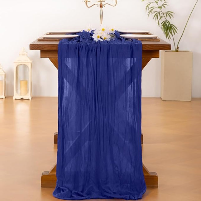 Socomi Royal Blue Christmas Cheesecloth Table Runner Boho Rustic Gauze 120 inch 10FT Cheese Cloth Runner for Wedding Party Baby Shower Birthday Home Decor Holiday Decorations
