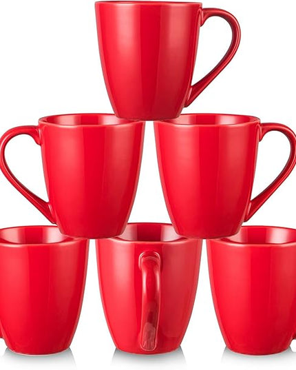 vicrays Coffee Mug Set, 12 Ounce, Ceramic Mug for Men, Women, Unique Glazed Mugs with Handle for Coffee, Tea, Milk, Cocoa, Cereal - Set of 6 Red