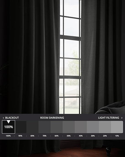 HPD Half Price Drapes Vienna Basic Linen 100% Blackout Curtains for Bedroom 84 Inches Long (2 Panels) - Rod Pocket Curtains & Drapes for Living Room & Windows - 50 X 84, Black
