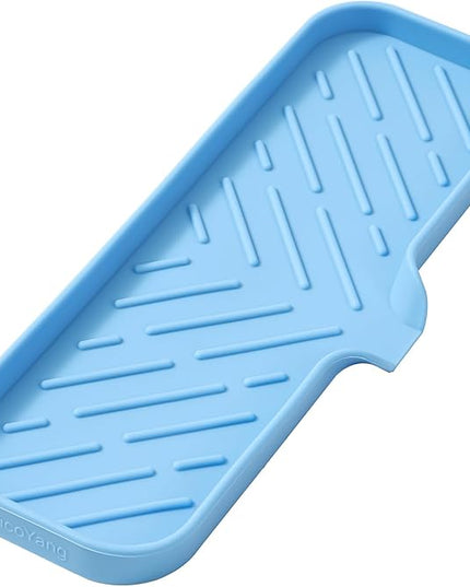 Silicone Bathroom Soap Dishes with Drain Spout-Bathroom and Kitchen Sink Organizer,Sponge Holder,Dish Soap Tray,Perfect for Dispenser,Scrubber,Bottle on Sink or Counter-Light Blue 12"×4"