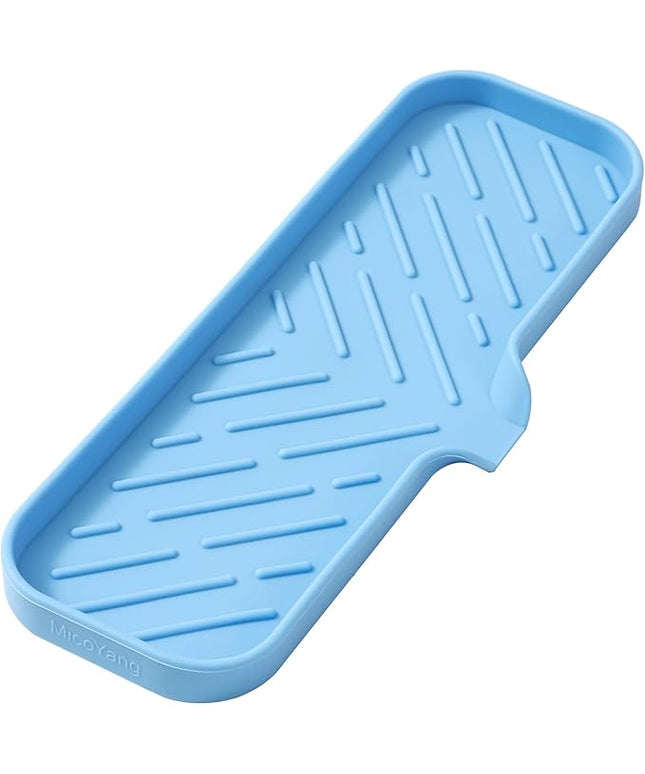 Silicone Bathroom Soap Dishes with Drain Spout-Bathroom and Kitchen Sink Organizer,Sponge Holder,Dish Soap Tray,Perfect for Dispenser,Scrubber,Bottle on Sink or Counter-Light Blue 12"×4"