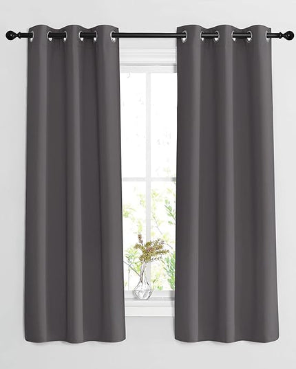 NICETOWN Blackout Window Curtains 63 inch Length 2 Panels - Grommet Top Room Darkening Thermal Insulated Solid Vertical Drapes for Bedroom/Kid Room (37 x 63 Inch, Grey)