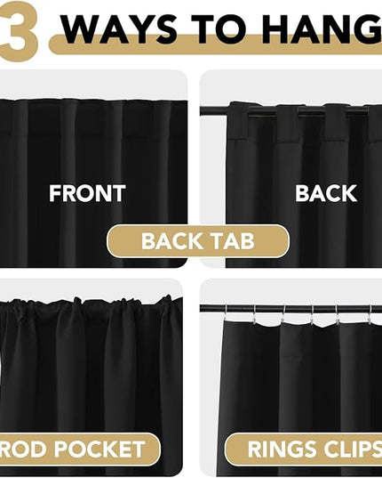 H.VERSAILTEX Blackout Curtains Thermal Insulated Window Treatment Panels Room Darkening Blackout Drapes for Living Room Back Tab/Rod Pocket Bedroom Draperies, 52 x 45 Inch, Jet Black, 2 Panels
