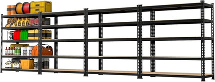 71" H x 35.5" W x 16" D 5-Tier Metal Storage Shelves: Heavy Duty Garage Shelving Adjustable Shelves for Storage - Black Utility Rack Shelf for Pantry, Warehouse, Office, Kitchen, 4PCS