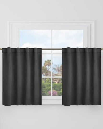 BGment Short Blackout Curtains 30 Inch Length for Small Windows - 34 x 30 inch Curtains Rod Pocket and Back Tab Thermal Insulated Room Darkening Curtains for Kitchen/Cafe Room, 2 Panels, Dark Grey