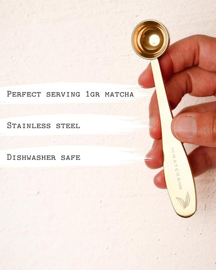 Golden Stainless Steel Matcha Measuring Spoon 1 Gram (1/2 Teaspoon) for Perfect Servings.