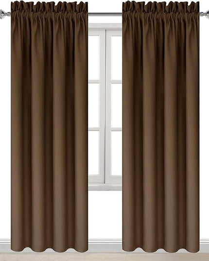 DWCN Blackout Curtains for Bedroom – Thermal Insulated Energy Saving Drapes for Living Room, Brown, W 38 x L 84 Inch, Set of 2 Rod Pocket Curtain Panels