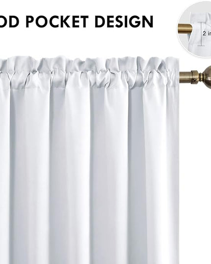 DWCN White Room Darkening Curtains for Bedroom, 60 x 84 inches Long - Energy Saving Privacy Window Drapes, Set of 2 Rod Pocket Curtain Panels